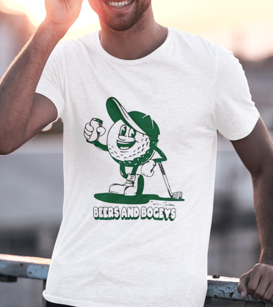 Beers And Bogeys Golf Cartoon Character With Beer Can And Club T-Shirt