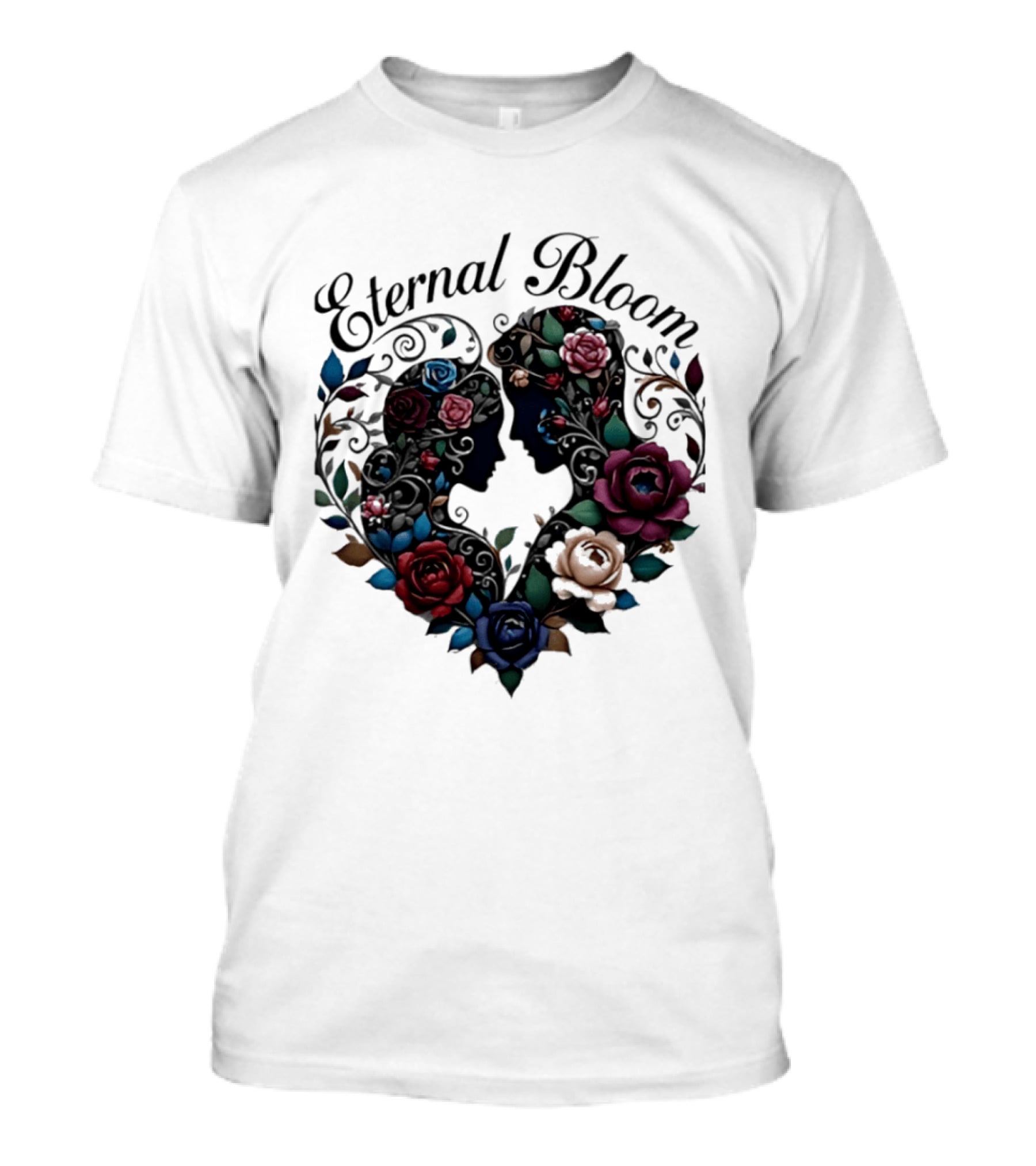 Eternal Bloom Floral Heart Silhouette Valentine Roses T-Shirt