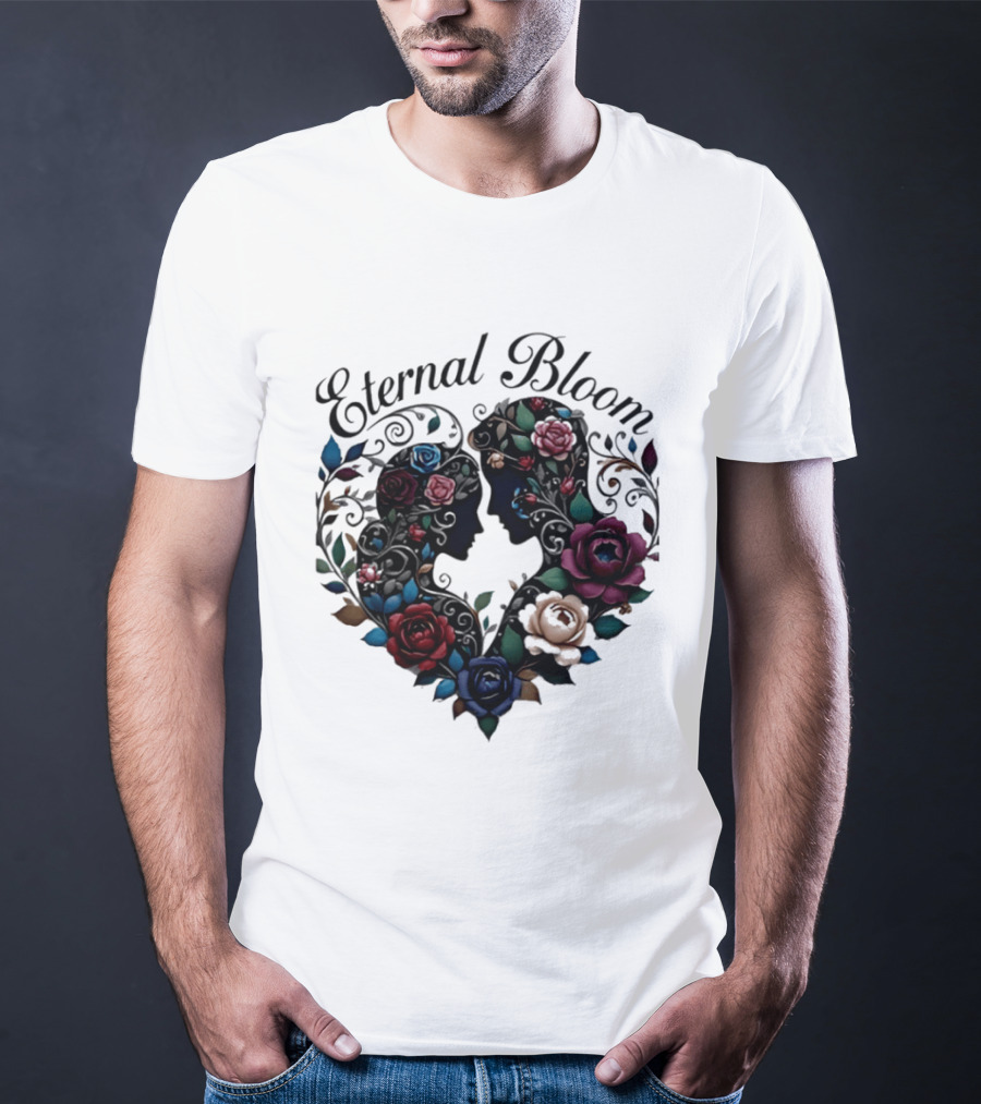 Eternal Bloom Floral Heart Silhouette Valentine Roses T-Shirt