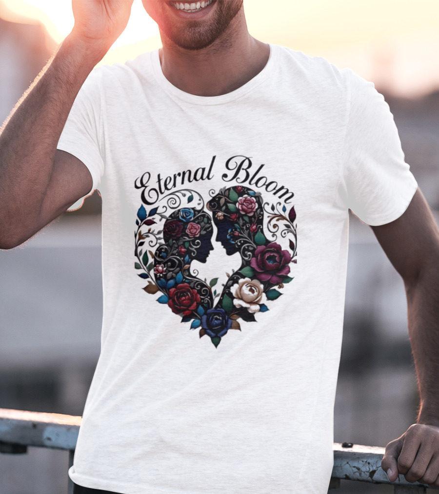 Eternal Bloom Floral Heart Silhouette Valentine Roses T-Shirt