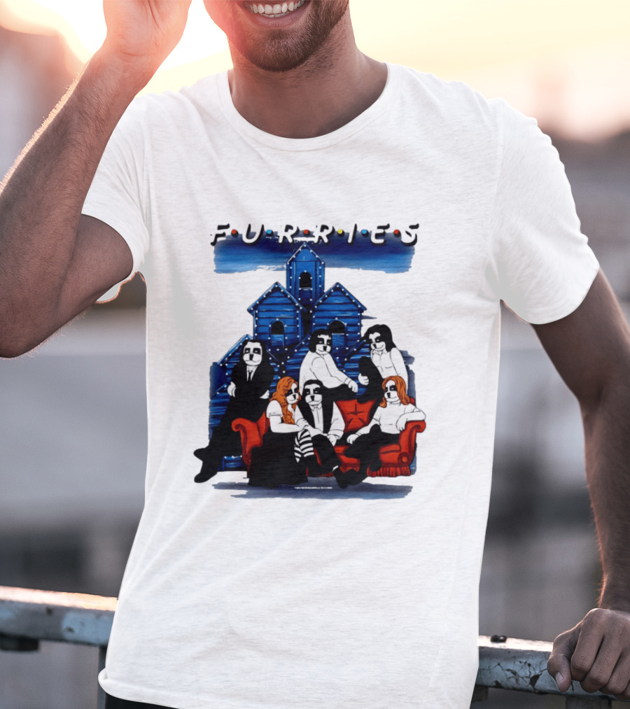 Furries Friends Group Sitting In Front Of Blue Houses T-Shirt