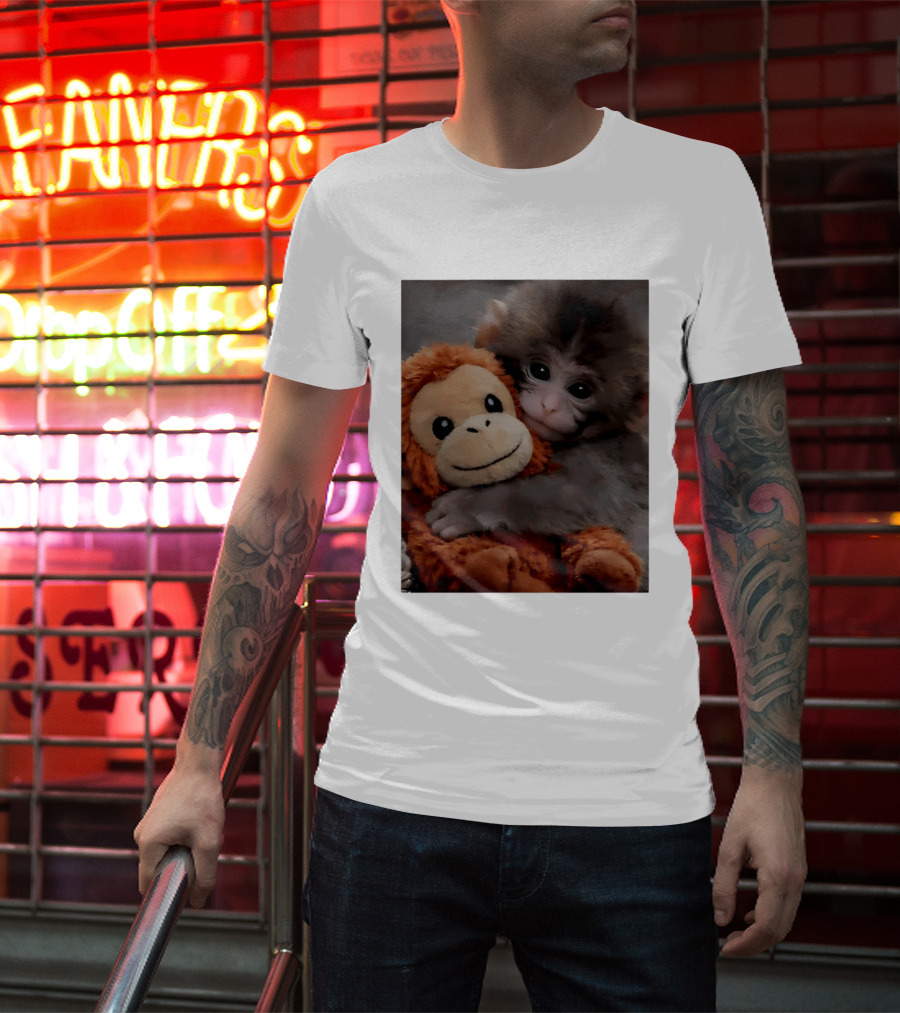 I Love Punch Monkey Hugging Stuffed Monkey T-Shirt