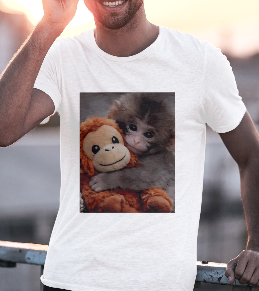 I Love Punch Monkey Hugging Stuffed Monkey T-Shirt