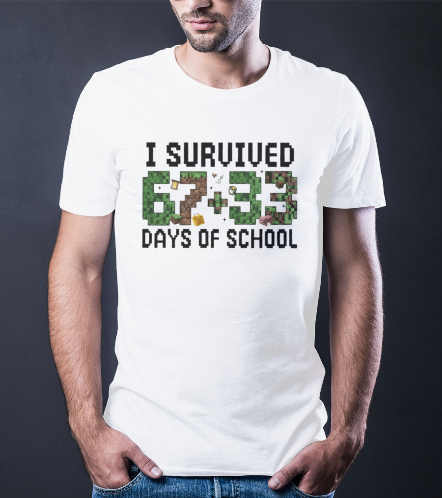 I Survived 67 Plus 33 Days Of School Minecraft Style Blocks T-Shirt
