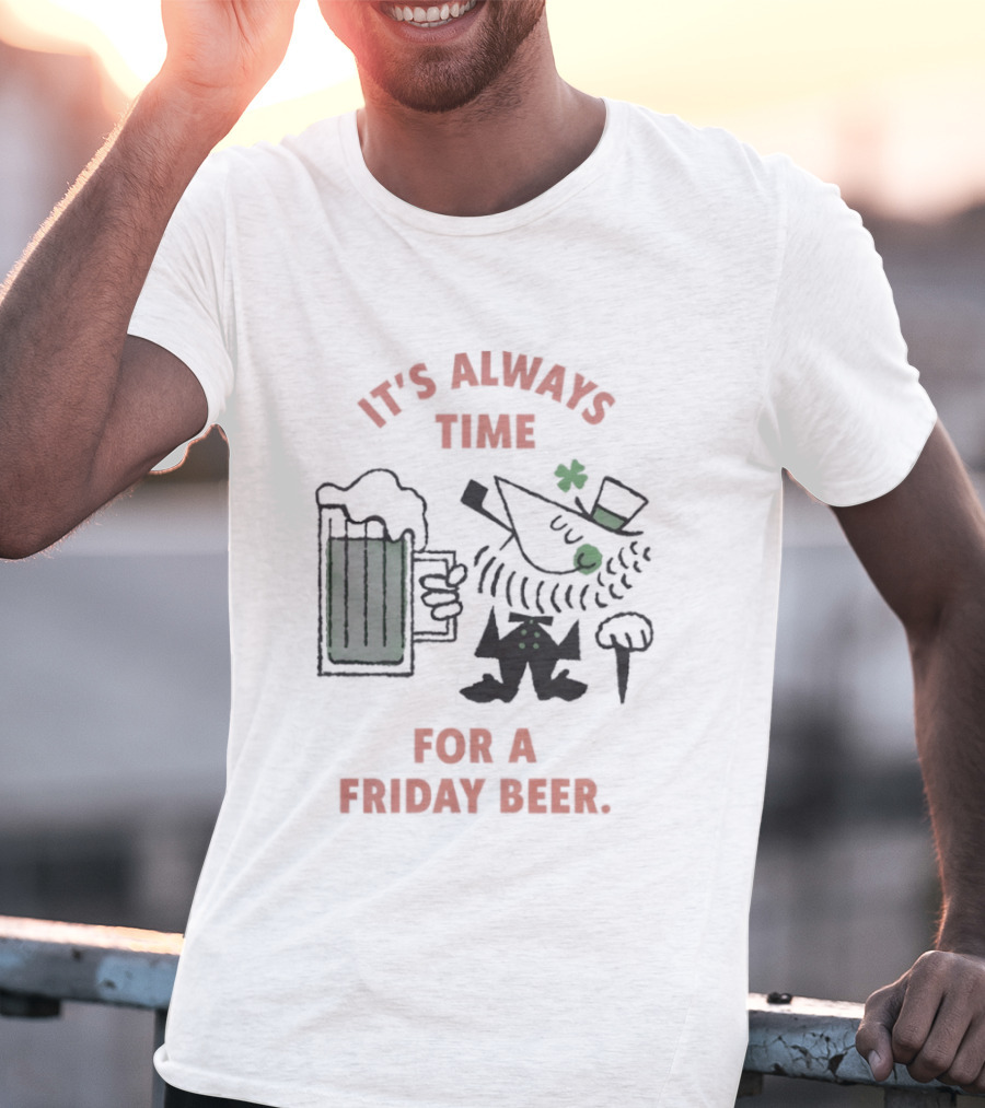 It's Always Time For A Friday Beer Leprechaun Cartoon T-Shirt