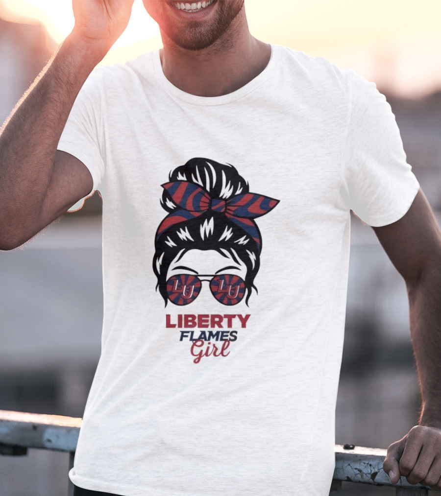 Liberty Flames LU Messy Bun Glasses Bow T-Shirt