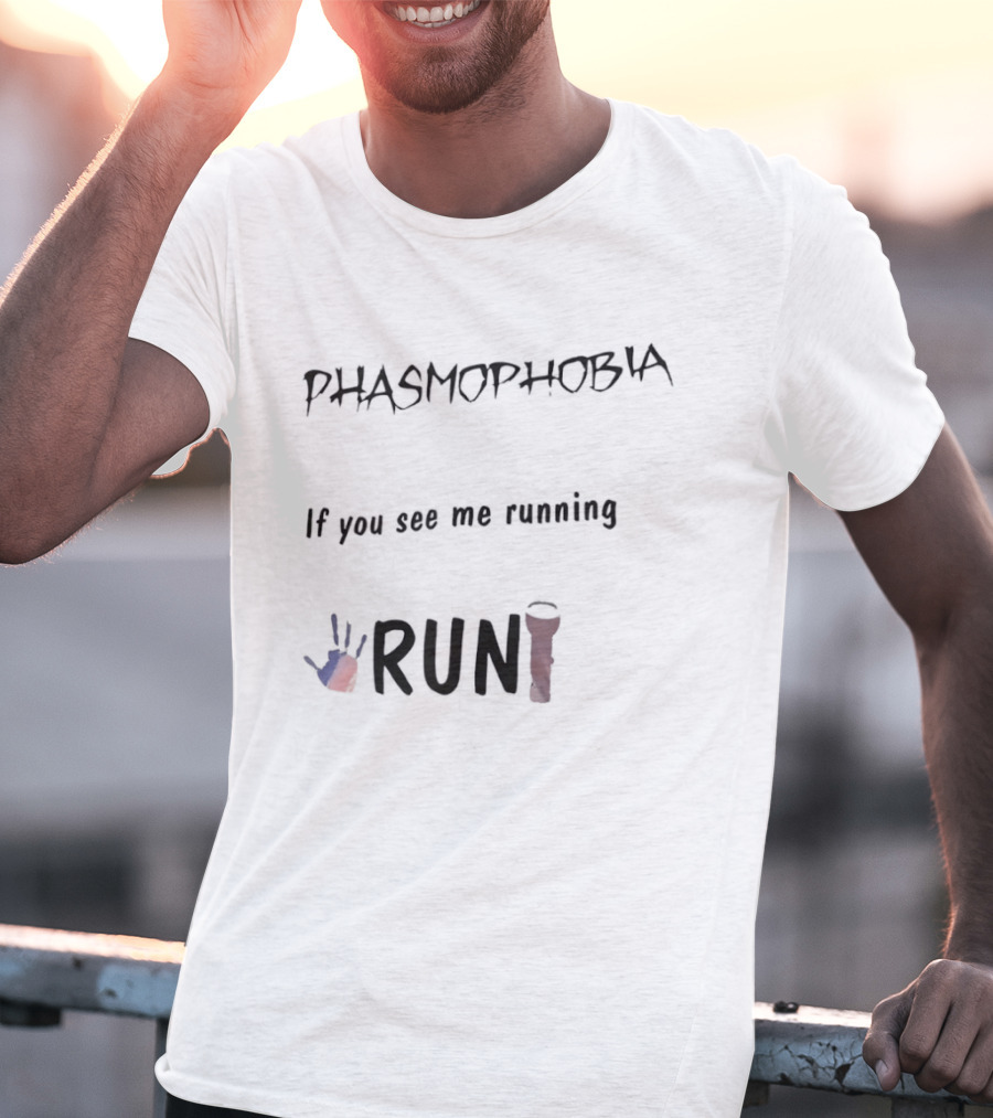 Phasmophobia If You See Me Running Run Flashlight Handprint T-Shirt