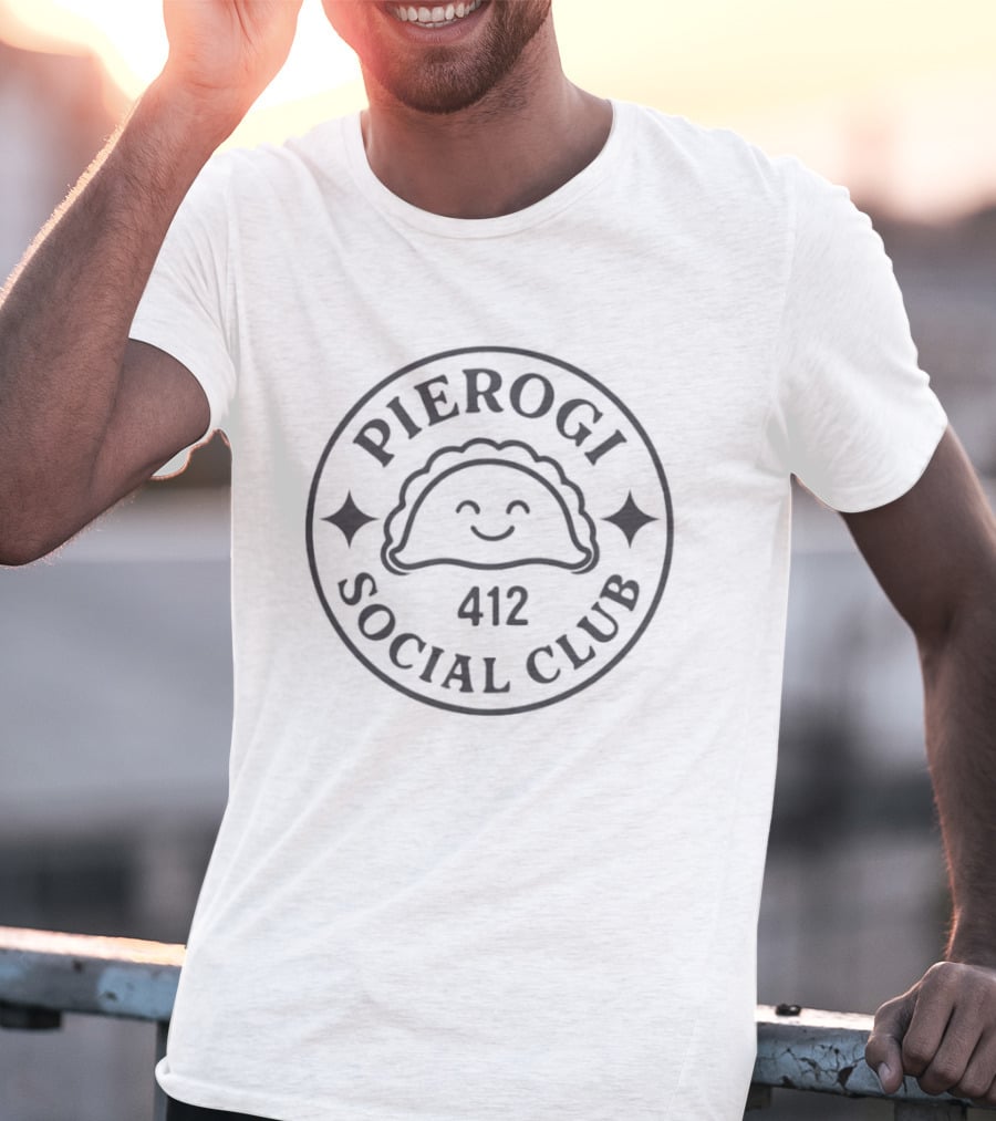 Pierogi Social Club 412 Emblem With Smiling Dumpling Face T-Shirt