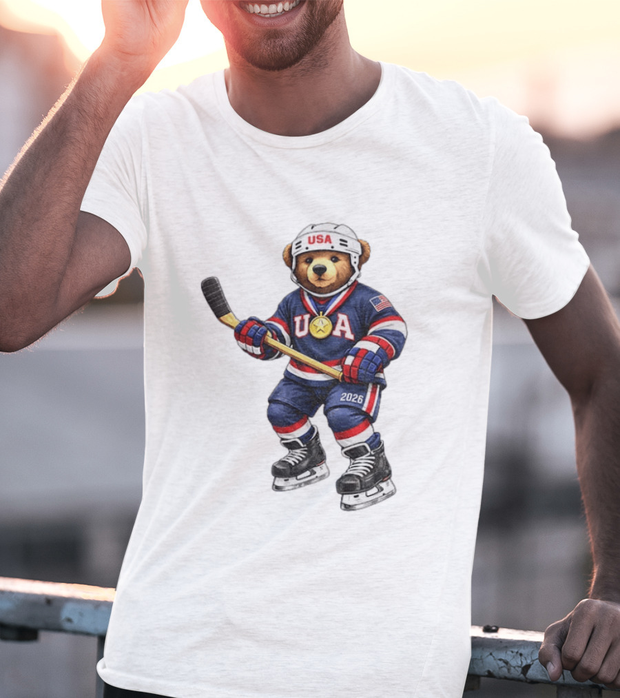 USA Bear Hockey Gold Medal 2026 Olympic Winter Sports Milano Cortina T-Shirt