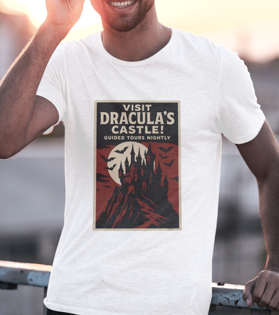 Visit Dracula's Castle Guided Tours Nightly Bats Moon Gothic Twilight T-Shirt