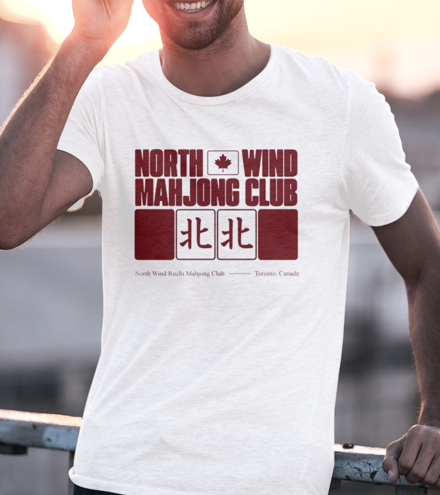 North Wind Mahjong Club Toronto Canada Maple Leaf Symbol Chinese Characters T-Shirt