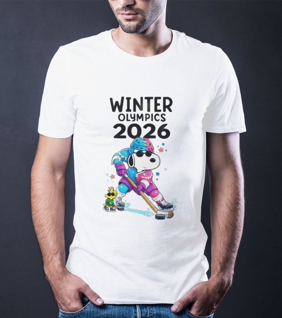 Snoopy Woodstock Winter Olympics 2026 Ice Hockey Milano Cortina T-Shirt
