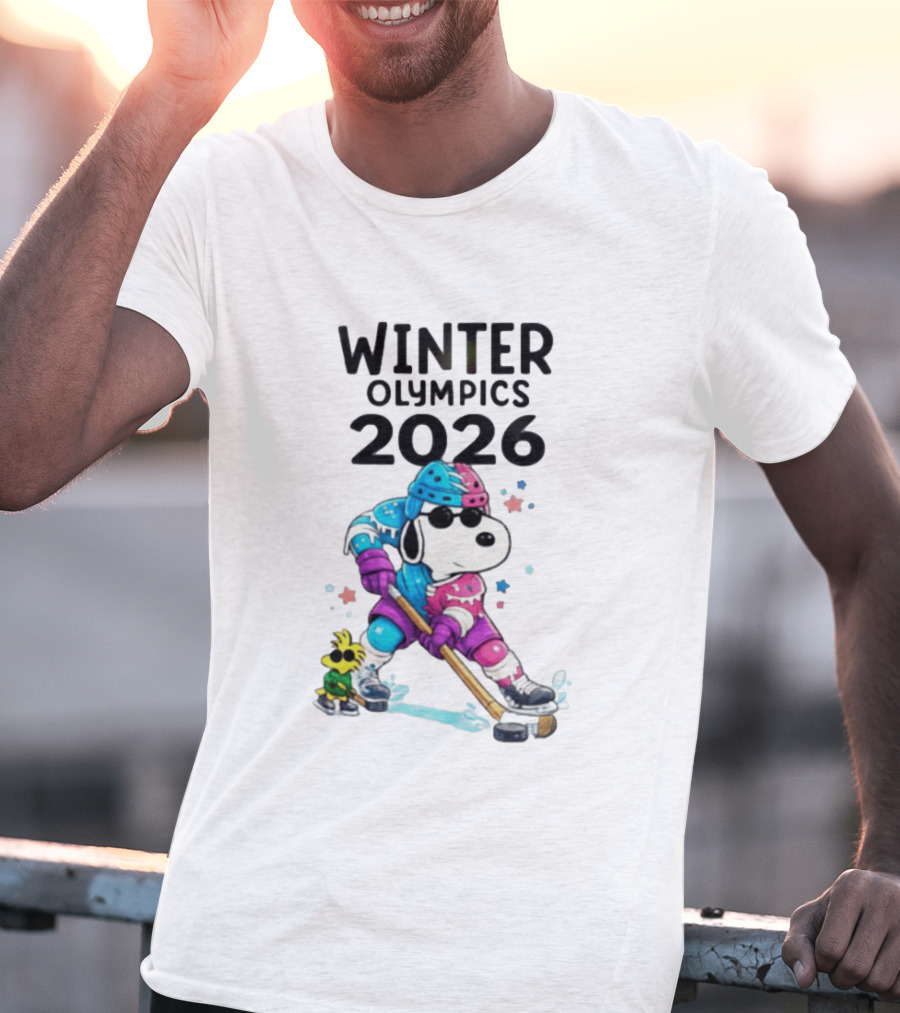 Snoopy Woodstock Winter Olympics 2026 Ice Hockey Milano Cortina T-Shirt