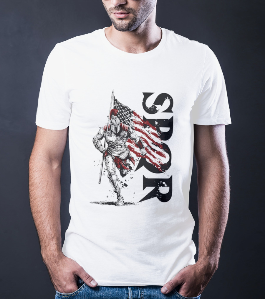 SPQR Roman Legion Knight With USA Flag T-Shirt