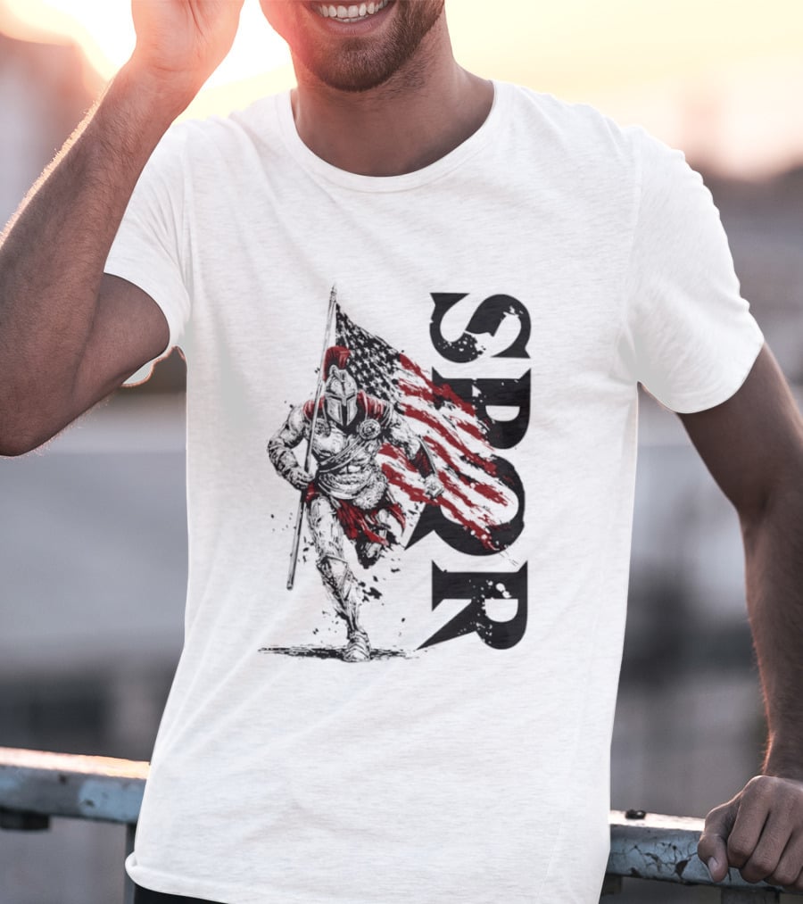 SPQR Roman Legion Knight With USA Flag T-Shirt