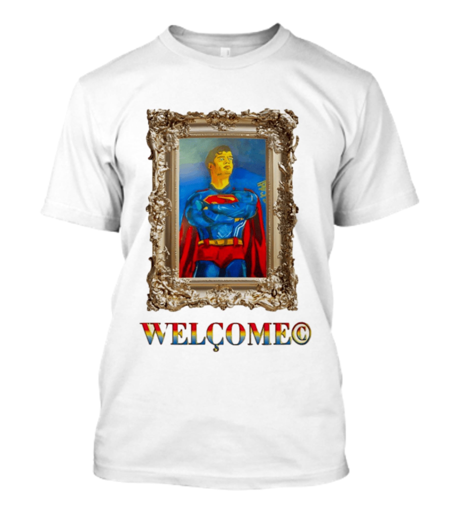 Superpunk Welcome Superman Iconic Gold Frame T-Shirt