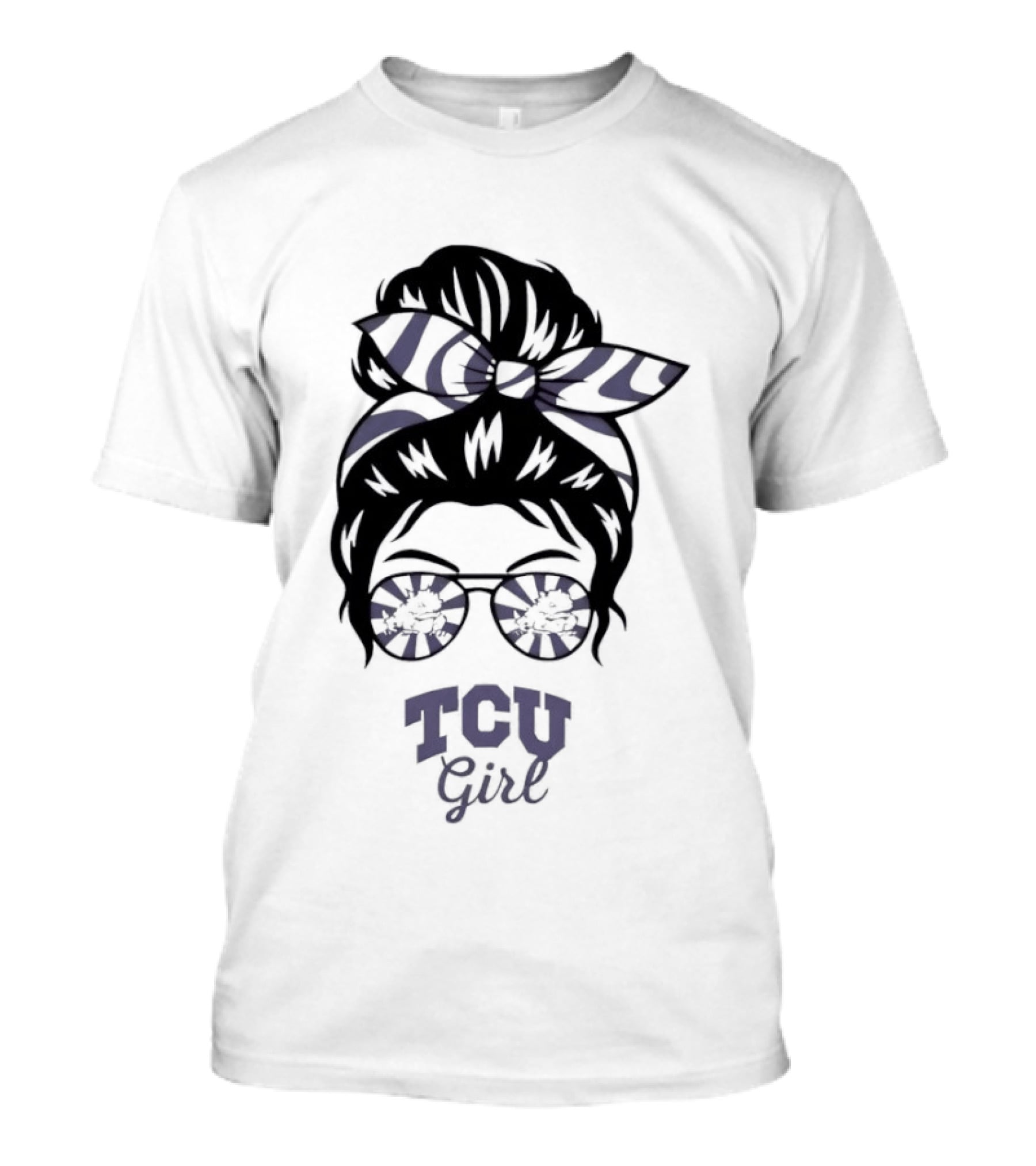 TCU Girl Messy Bun Glasses Horned Frogs T-Shirt