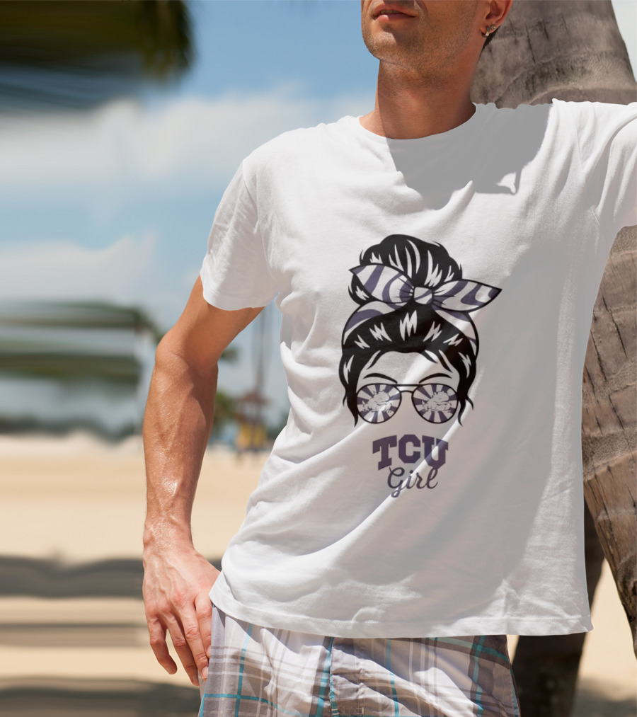 TCU Girl Messy Bun Glasses Horned Frogs T-Shirt