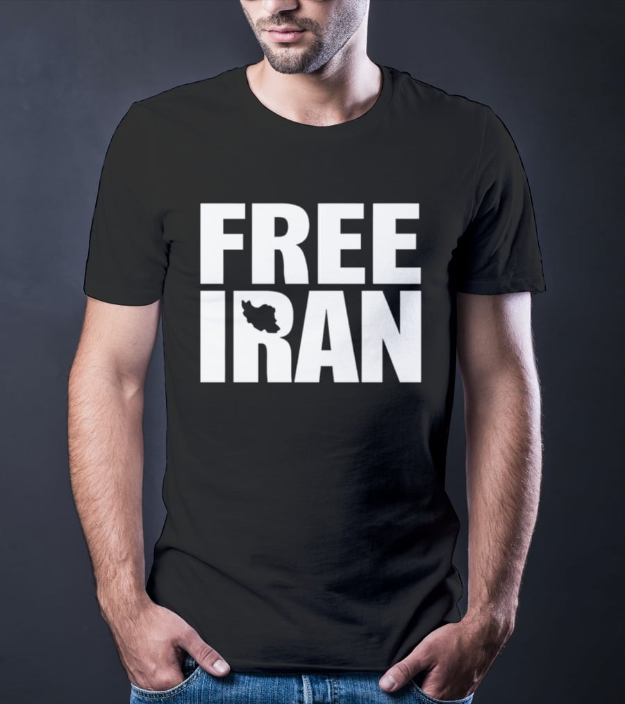 Free Iran Text With Map Inside Minimalist Solidarity Message T-Shirt