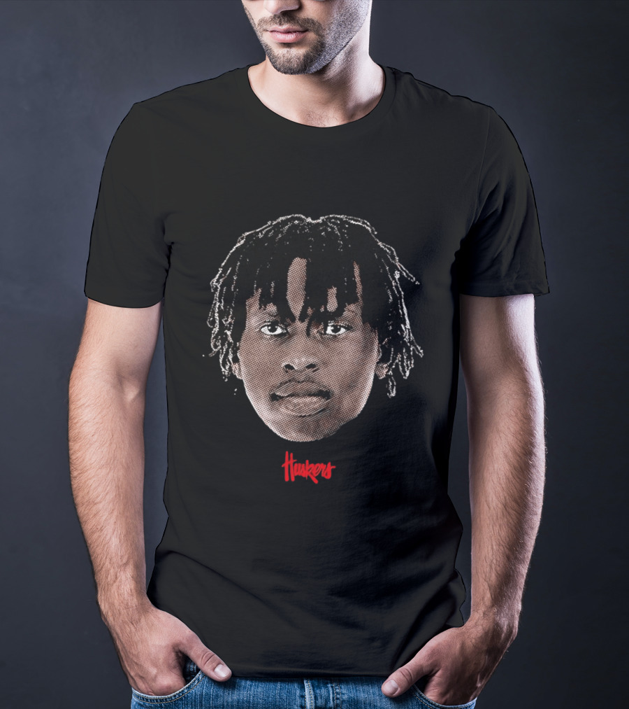 Justin Bolis Big Head Huskers Nebraska Cornhuskers T-Shirt