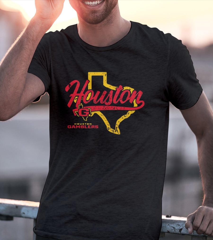 Houston Gamblers Texas Map Script T-Shirt