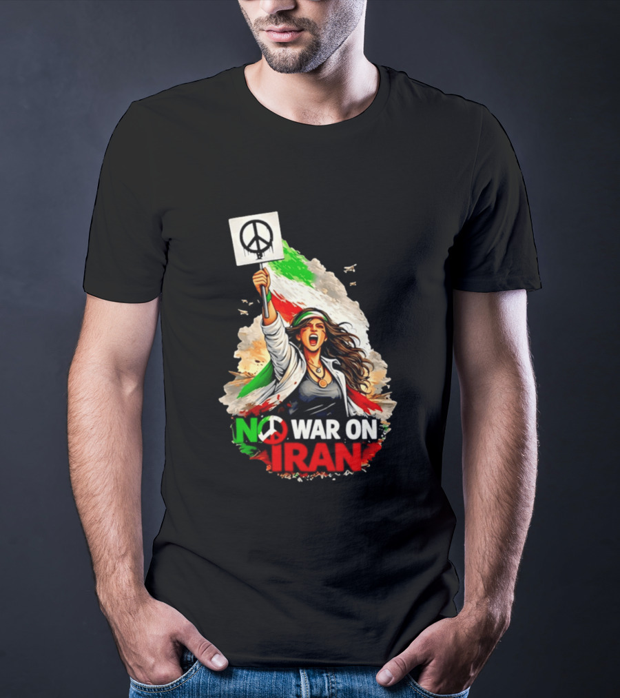 No War On Iran Protest Peace Sign Waving Woman T-Shirt