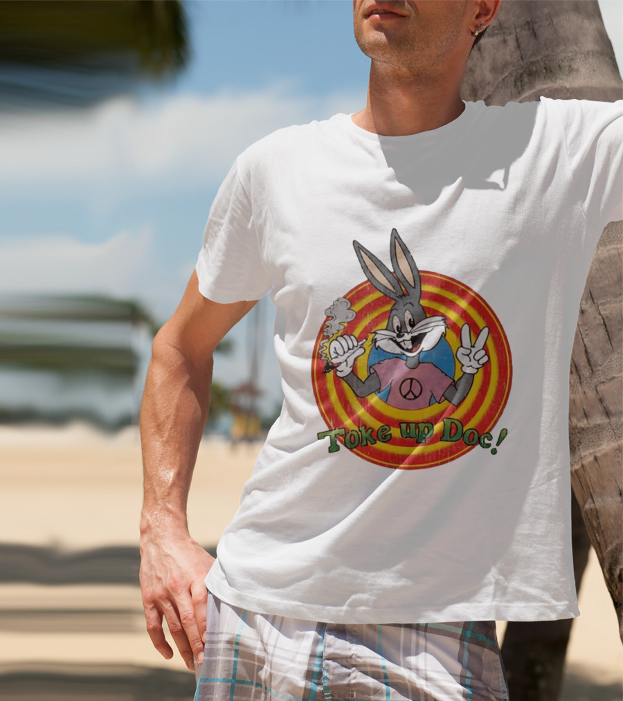 Bugs Bunny Looney Tunes Toke Up Doc Peace Sign Smoking Retro Groovy T-Shirt