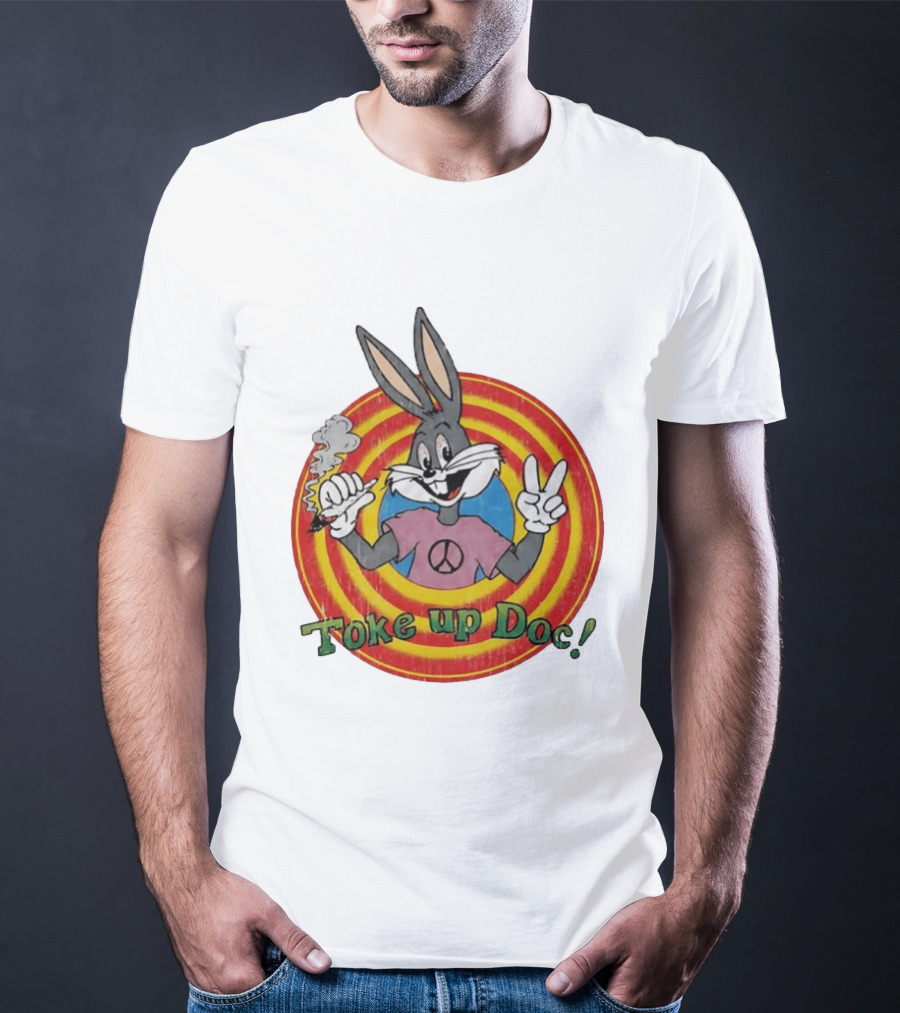 Bugs Bunny Looney Tunes Toke Up Doc Peace Sign Smoking Retro Groovy T-Shirt