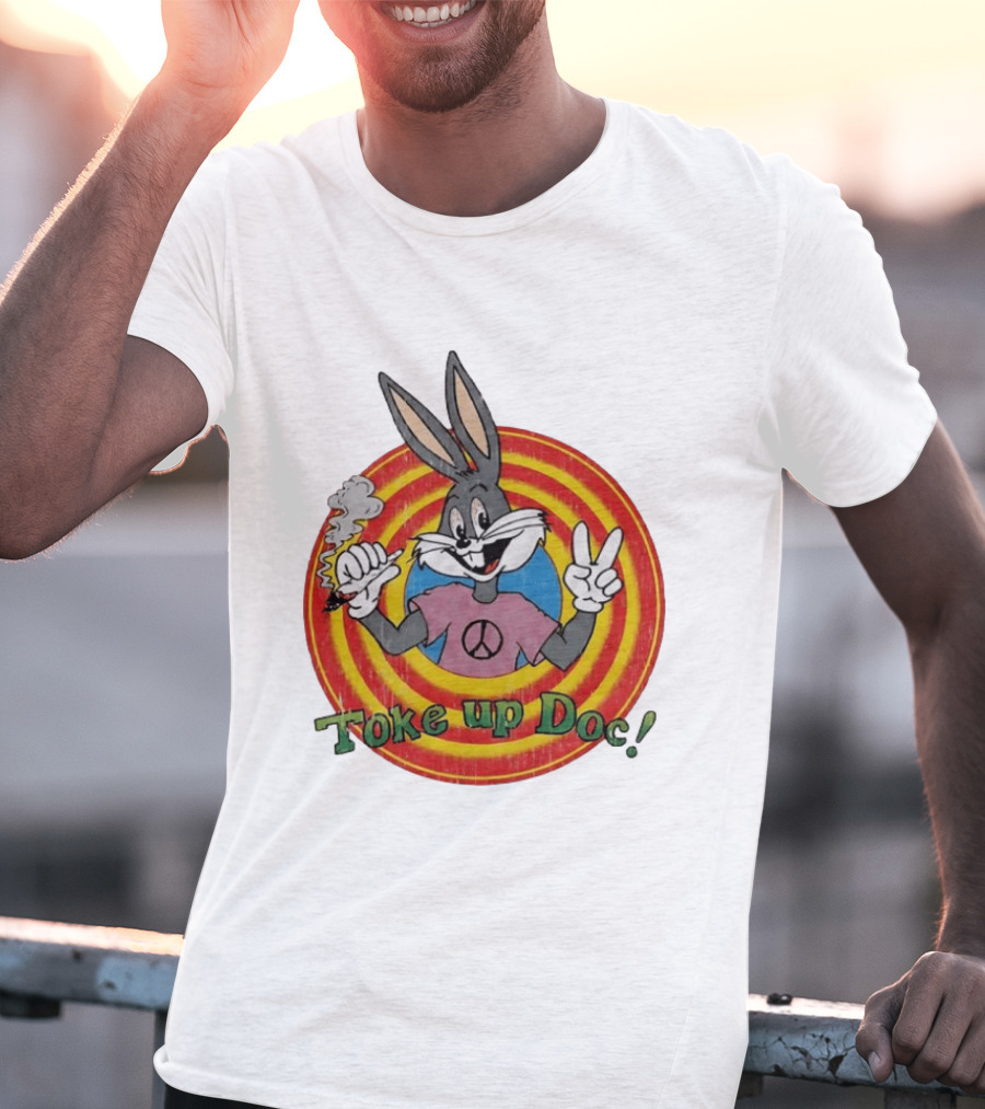 Bugs Bunny Looney Tunes Toke Up Doc Peace Sign Smoking Retro Groovy T-Shirt