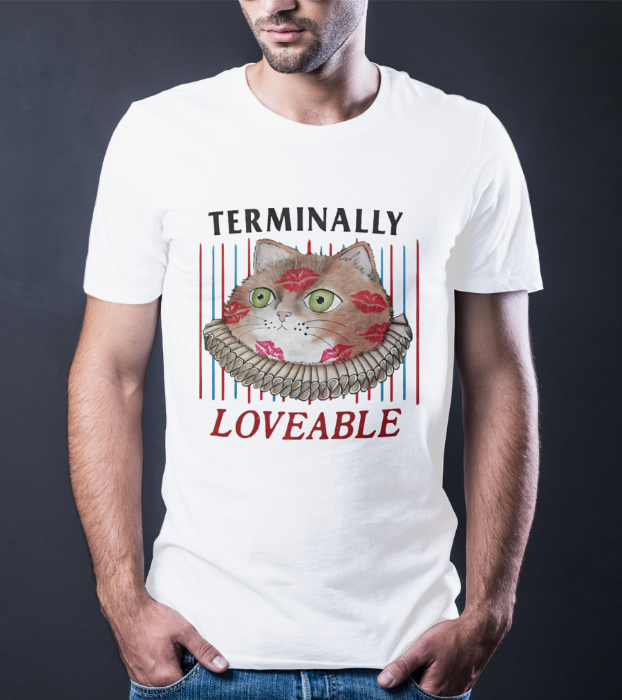 Terminally Loveable Cat With Lipstick Kisses And Collar T-Shirt