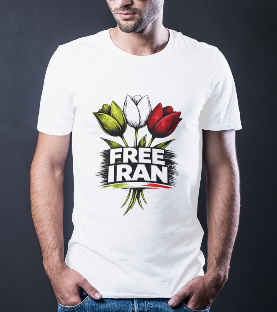 Free Iran Tulips Artwork Bold Protest T-Shirt