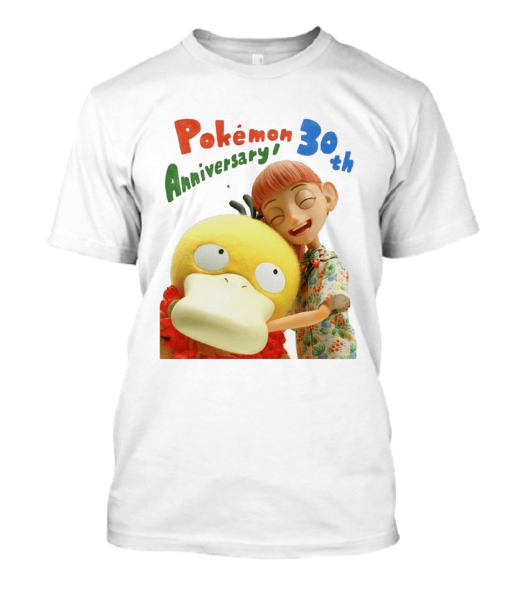 Pokémon 30th Anniversary Pokémon Concierge Psyduck Hugging Celebration T-Shirt