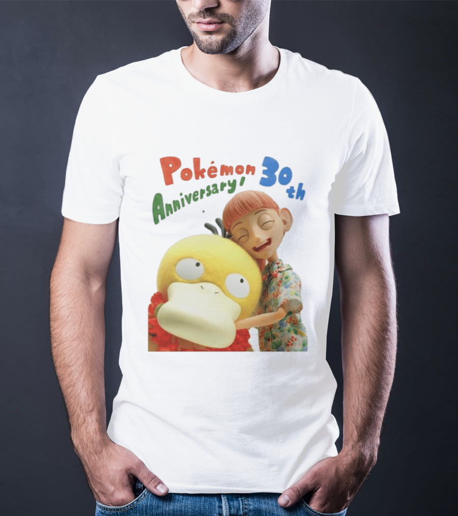 Pokémon 30th Anniversary Pokémon Concierge Psyduck Hugging Celebration T-Shirt