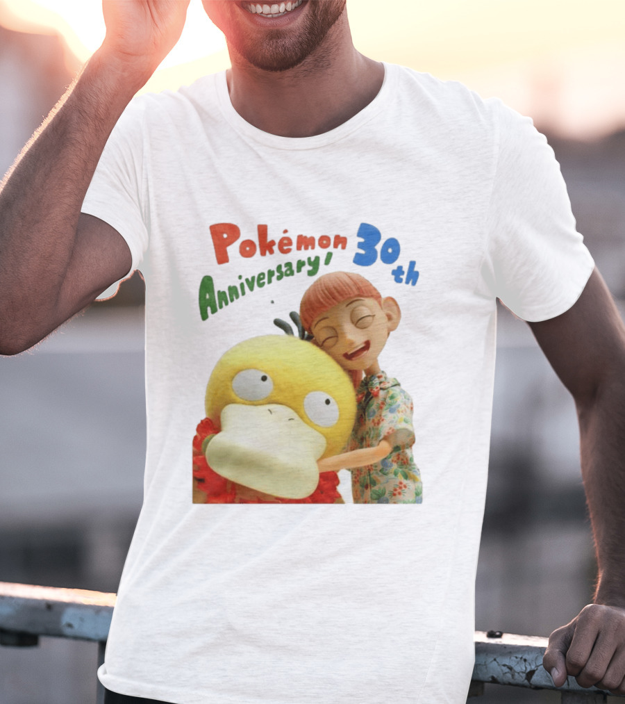 Pokémon 30th Anniversary Pokémon Concierge Psyduck Hugging Celebration T-Shirt
