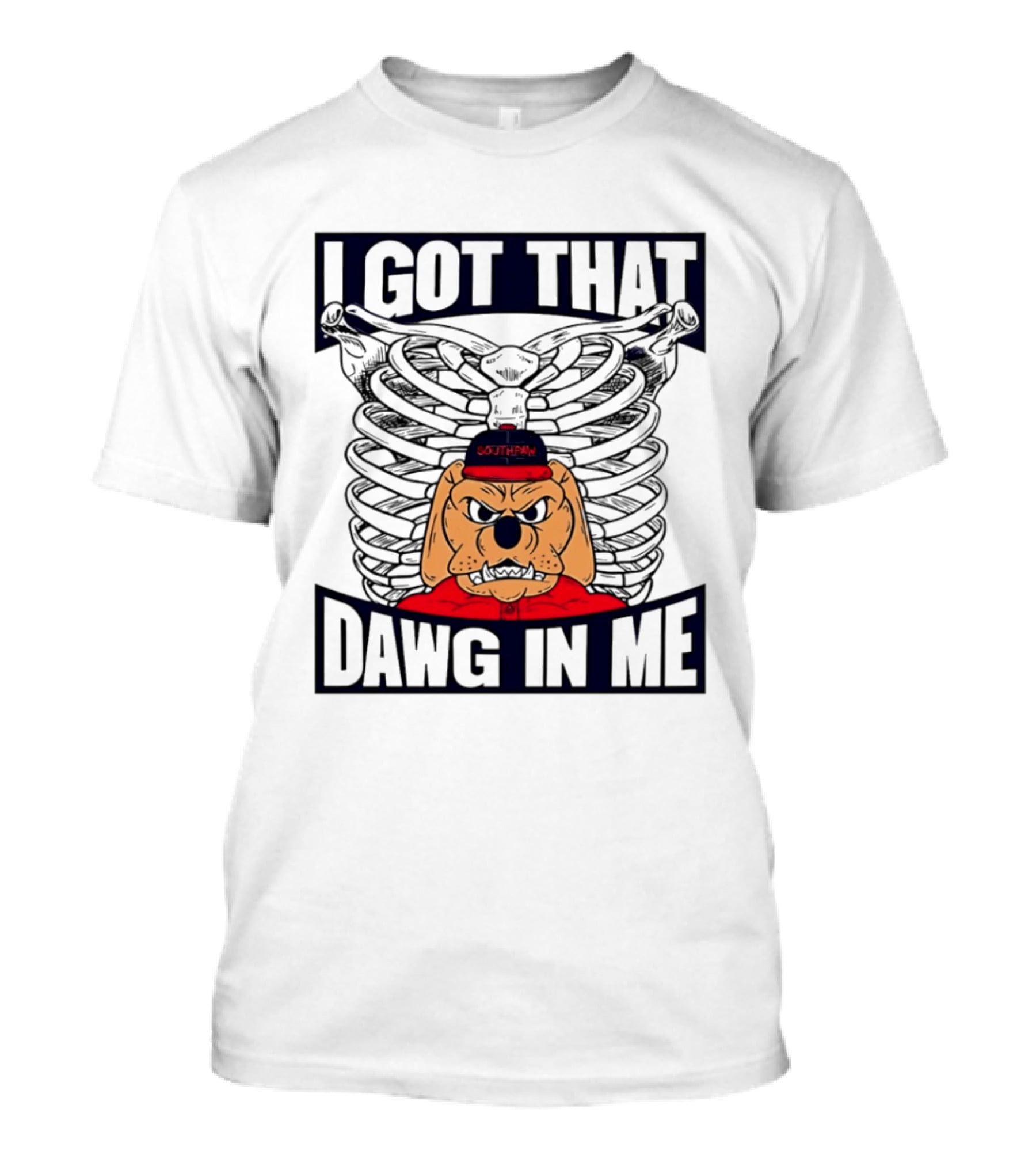 I Got That Dawg In Me Cartoon Southpaw Ribcage Motif T-Shirt