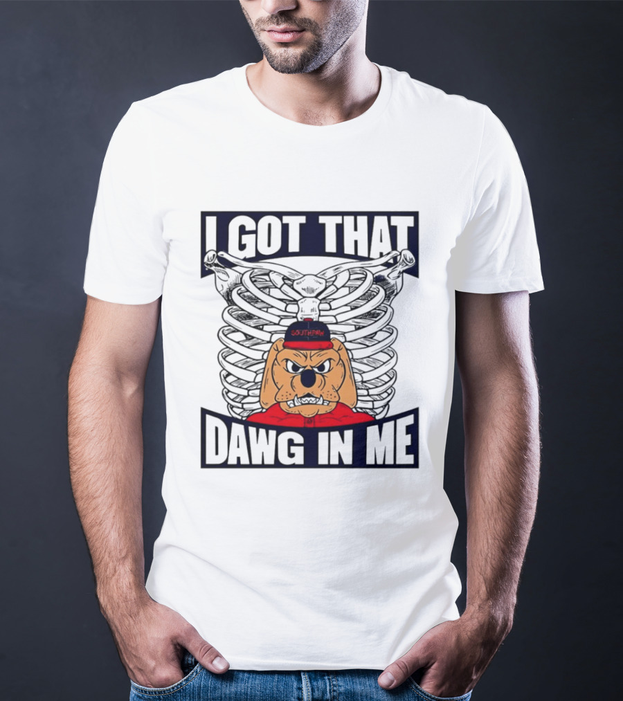 I Got That Dawg In Me Cartoon Southpaw Ribcage Motif T-Shirt