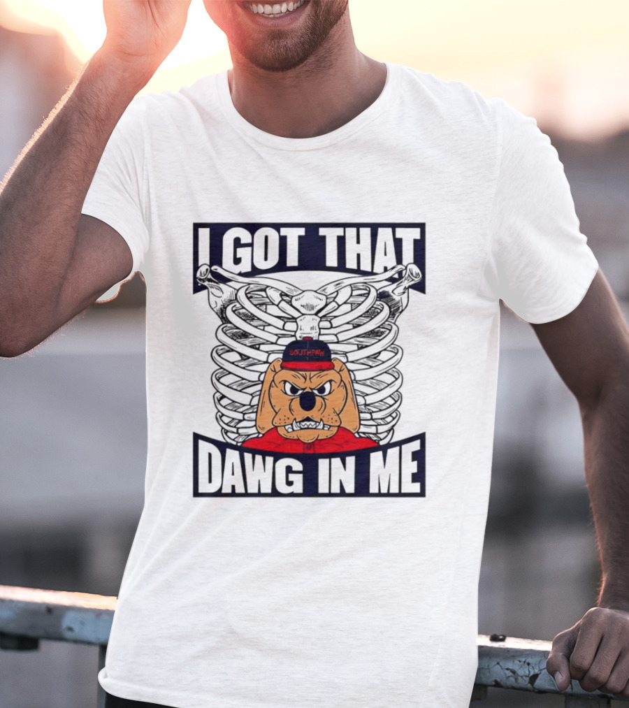 I Got That Dawg In Me Cartoon Southpaw Ribcage Motif T-Shirt