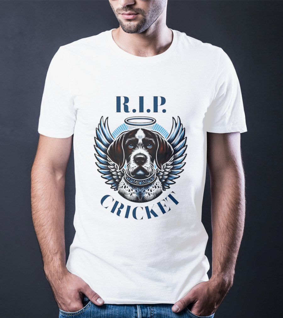 RIP Cricket Halo Angel Wings Dog Memorial T-Shirt
