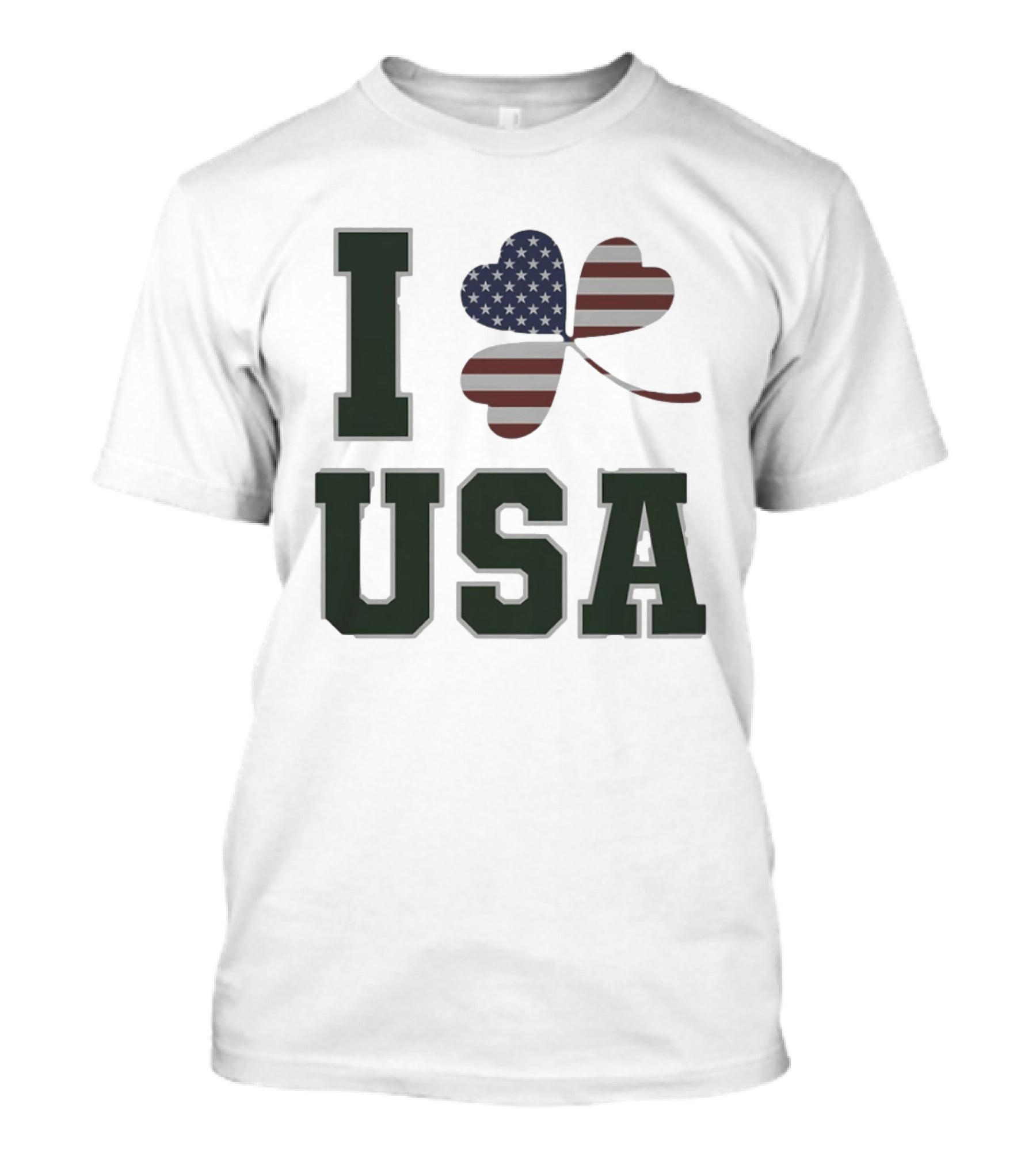 I Love USA St Patrick's Day Shamrock American Flag Heart T-Shirt