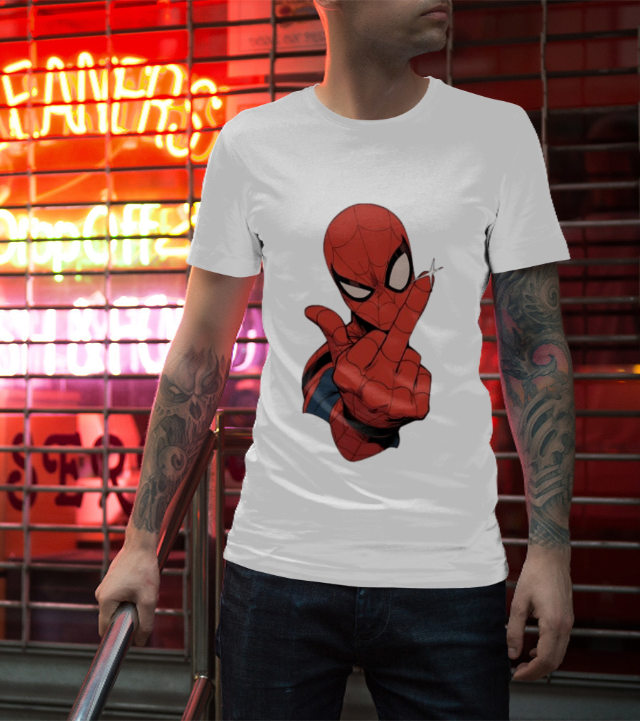 Spider Man Middle Finger Gesture Superhero Iconic Pose T-Shirt