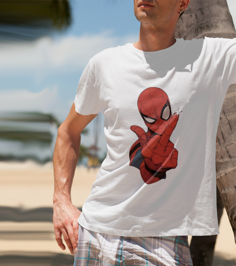 Spider Man Middle Finger Gesture Superhero Iconic Pose T-Shirt
