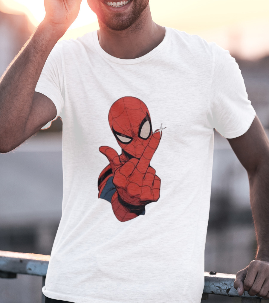 Spider Man Middle Finger Gesture Superhero Iconic Pose T-Shirt