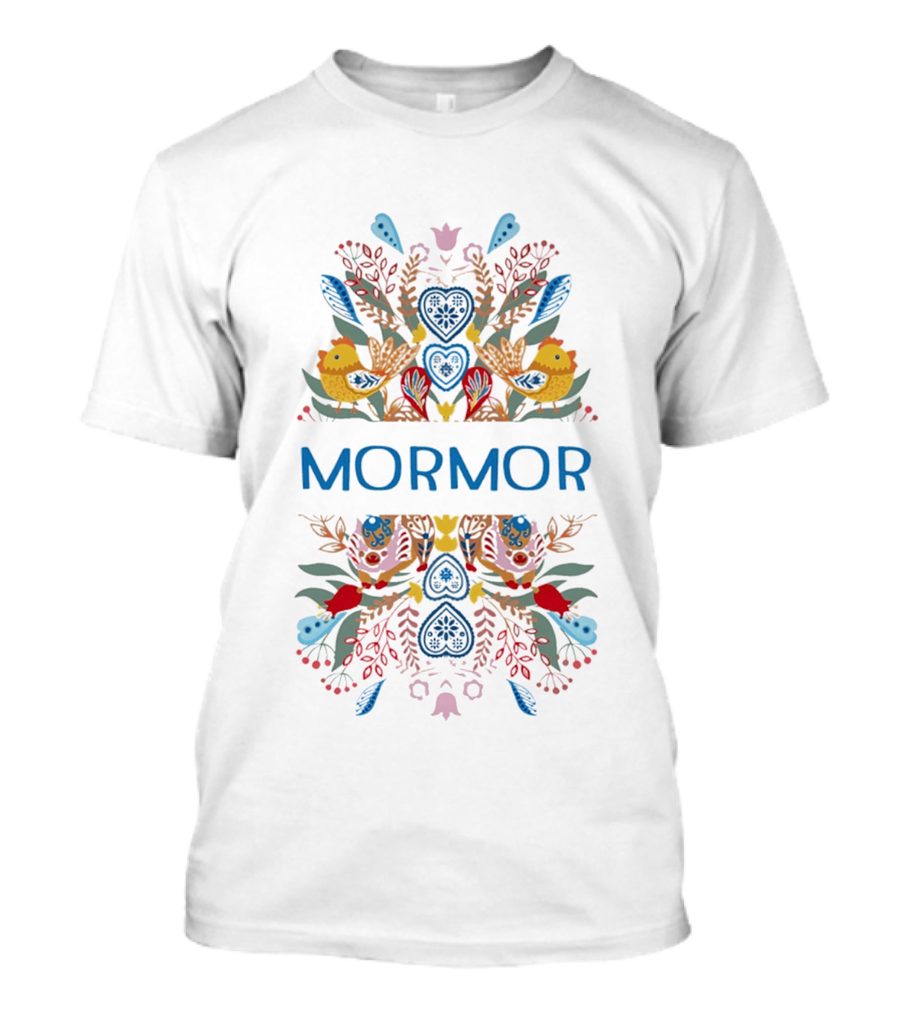 Mormor Swedish Folk Art With Colorful Birds And Floral Motifs T-Shirt