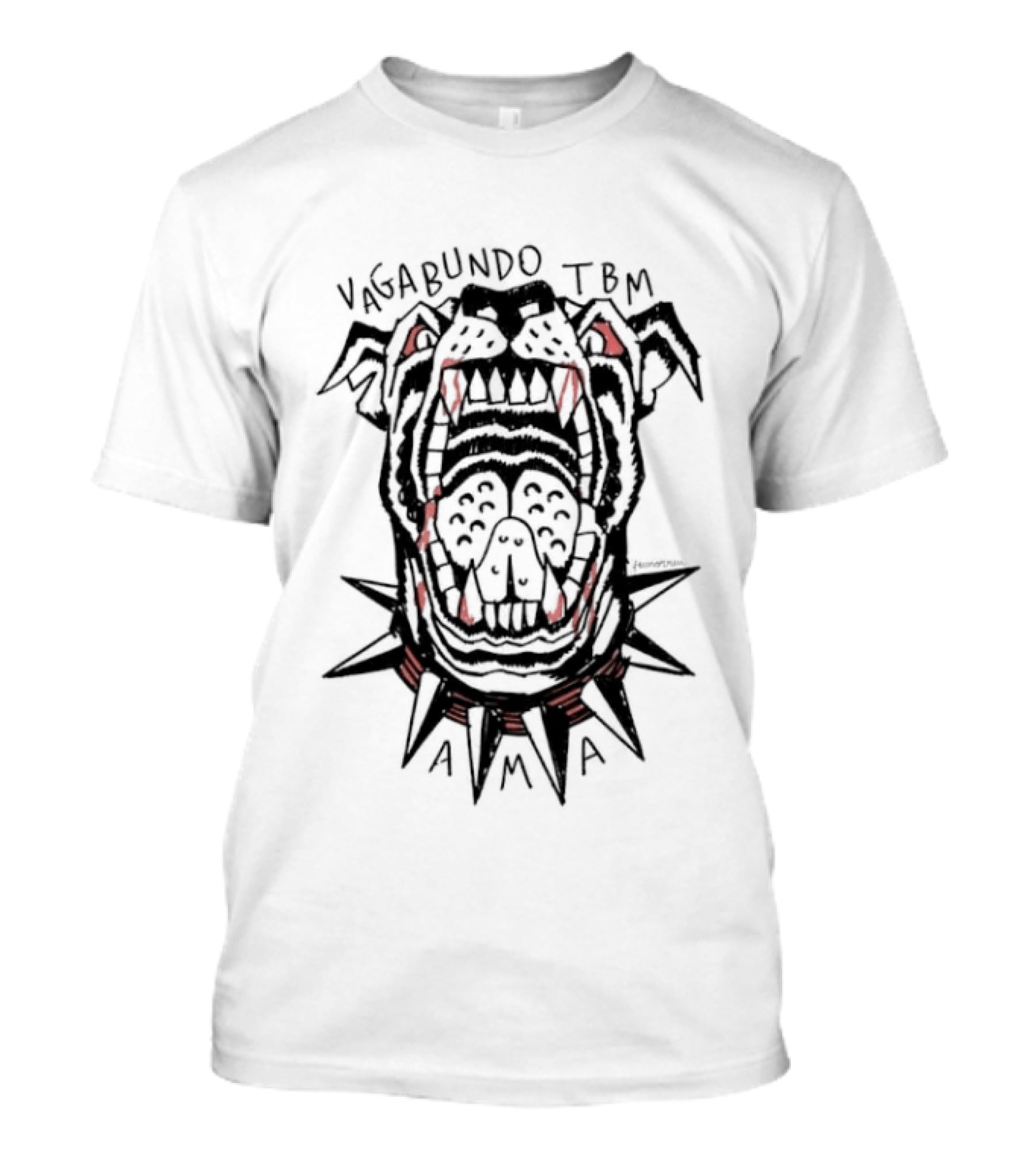 Vagabundo TBM AMA Fierce Canine Skull Spiked Collar T-Shirt