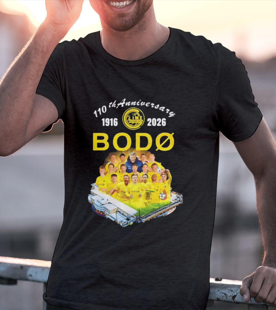 Bodø Glimt 110th Anniversary 1916 2026 Aspmyra Stadion Collage Featuring Players And Signatures T-Shirt