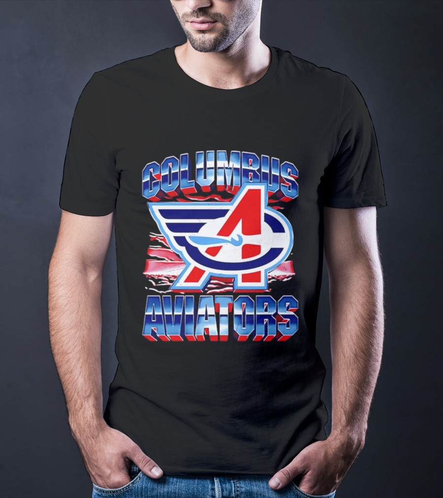 Columbus Aviators A Winged Logo American Flag T-Shirt