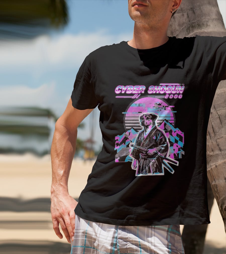 Cyber Shogun 2000 Samurai Dog Retro Synthwave Aesthetic T-Shirt