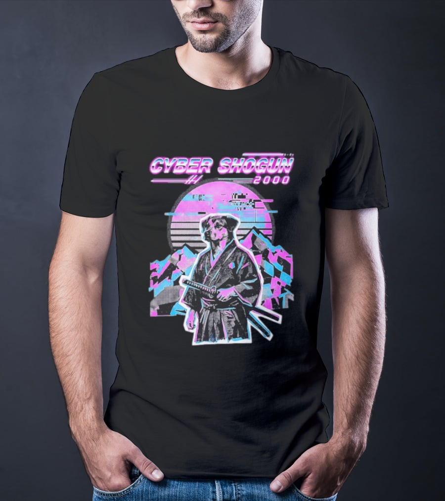 Cyber Shogun 2000 Samurai Dog Retro Synthwave Aesthetic T-Shirt