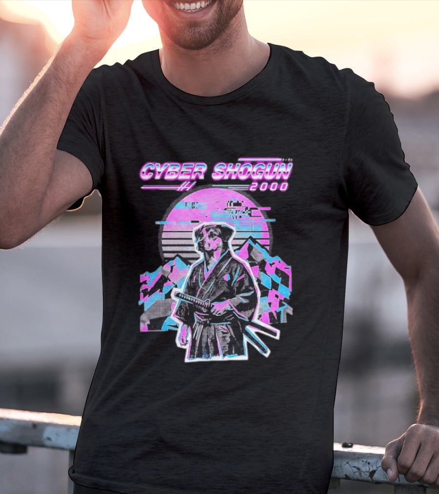 Cyber Shogun 2000 Samurai Dog Retro Synthwave Aesthetic T-Shirt