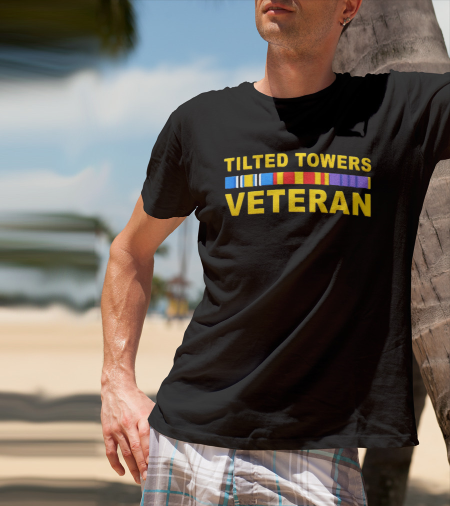 Tilted Towers Veteran Retro Military Ribbon Homage T-Shirt